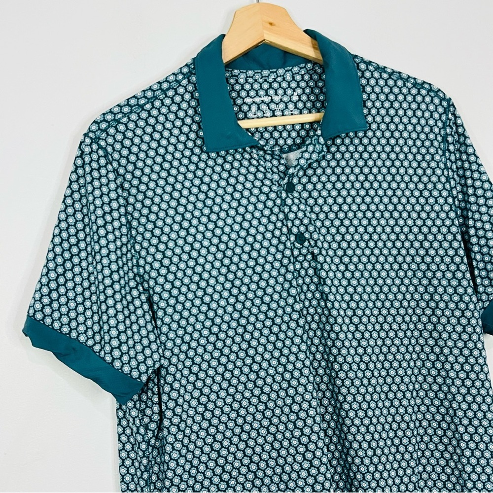 A&F Teal Geometric Pattern Performance Polo Medium - Picture 3 of 6